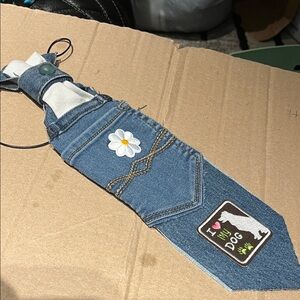 Upcycled Chic Denim Dog lover necktie with Flower Accent